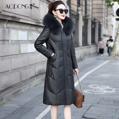 新款真皮羽绒服女中长款海宁绵羊皮皮衣加厚狐狸毛领收腰皮草外套