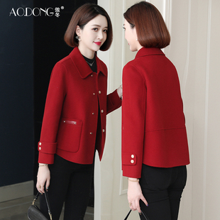 新款高端双面零羊绒大衣女短款韩版羊毛呢子小个子妈妈外套秋冬