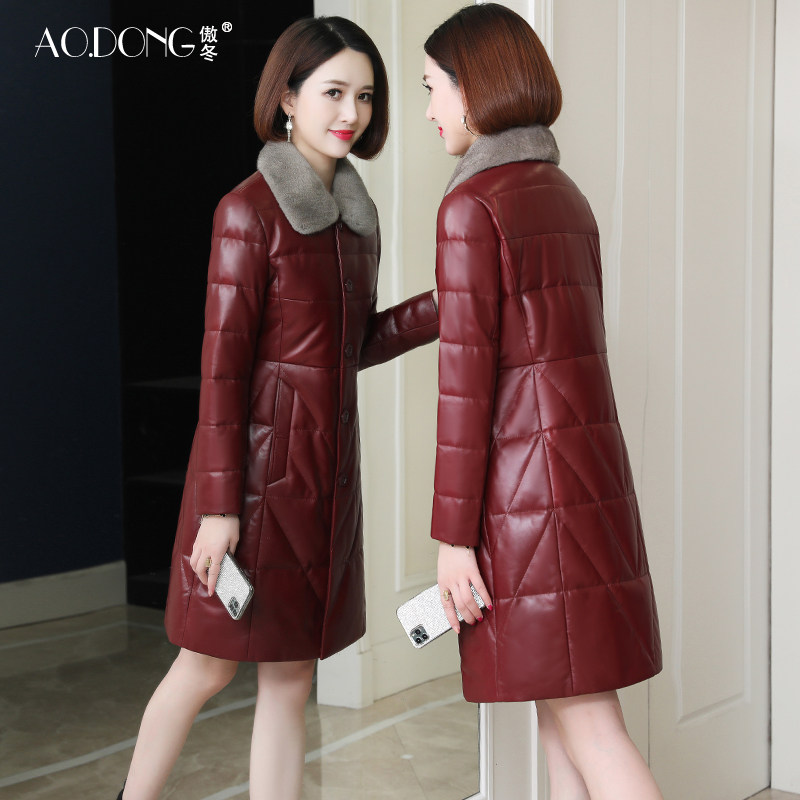 2021新款海宁皮衣真皮羽绒服女中长款加厚水貂毛领修身皮草外套冬,女装/女士精品,皮衣,淘宝优惠券,粉丝福利购,淘宝优惠卷