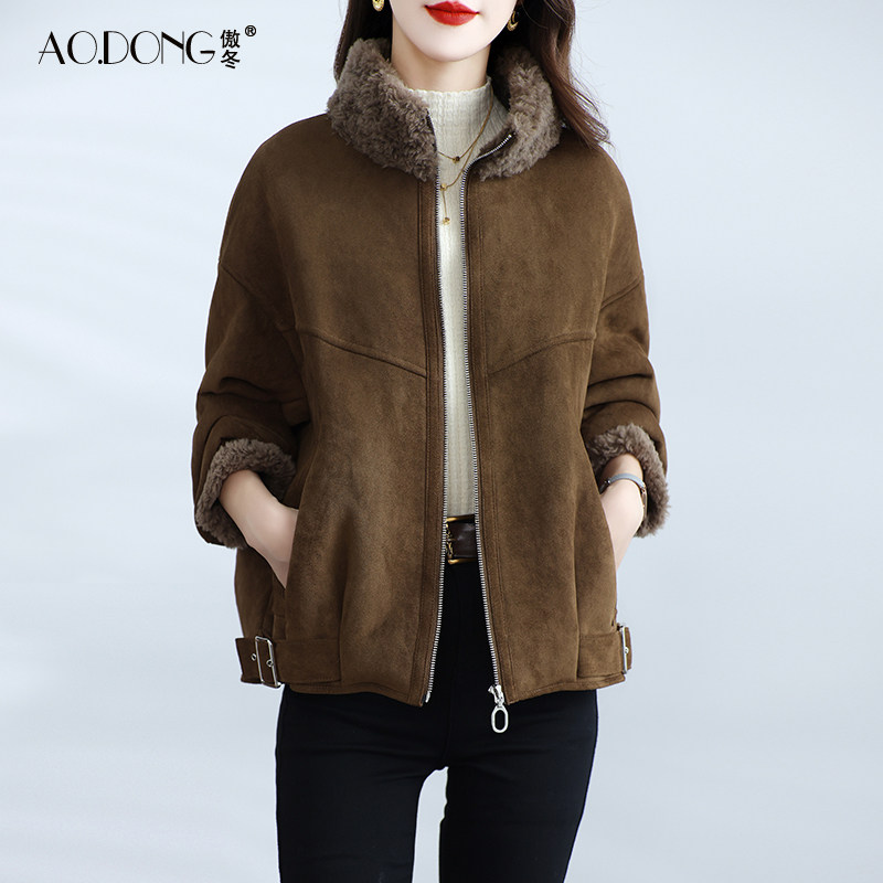 2025新款颗粒绒皮草外套女短款立领拉链加厚夹克保暖羊羔毛大衣冬