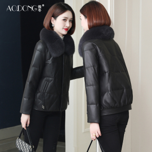 海宁皮衣真皮绵羊皮羽绒服女短款加厚狐狸毛领妈妈皮草小个子外套