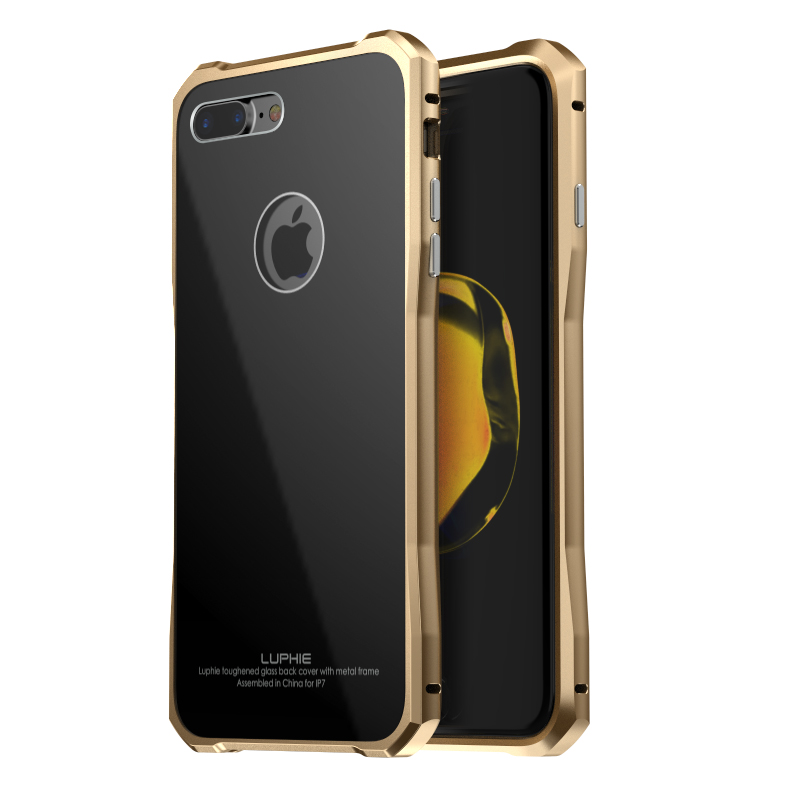 Luphie Aircraft Aluminum Metal Frame 9H Tempered Glass Back Cover Case for Apple iPhone 7 Plus & iPhone 7