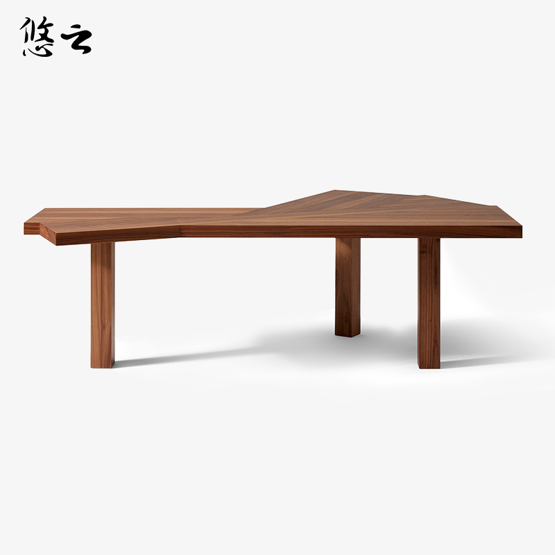 悠云中古风原木设计师异形书桌