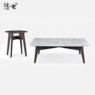 悠云家具BIGGER简约风格 大理石茶几实木客厅方几可定制角几