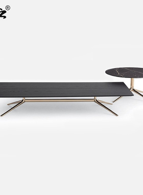 悠云意式设计mondrian金属茶几北欧简约大理石椭圆咖啡桌角几