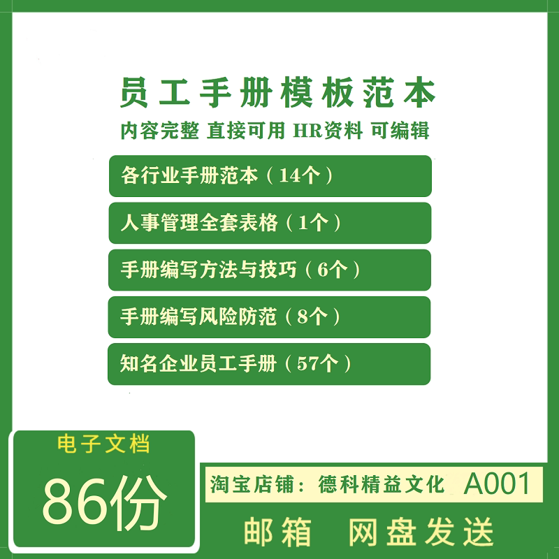 公司企业员工手册范本模板 人事管理常用表格 员工手册编写 A001