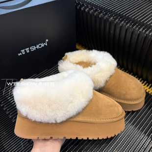 秋冬雪地靴加绒新真毛真皮厚度增高雪地靴可拖鞋保暖雪地靴配盒子