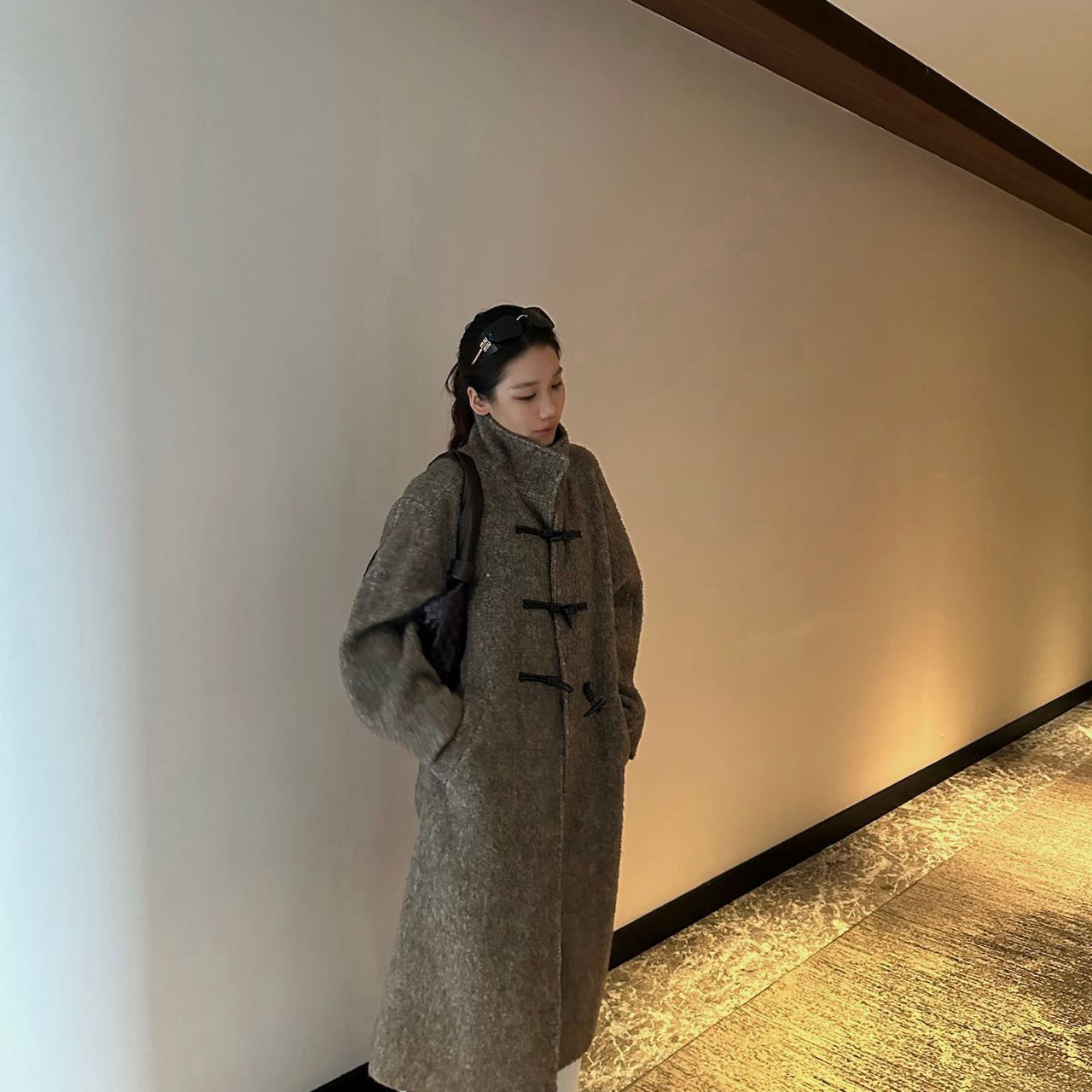 秋冬上新复古风牛角扣宽松羊毛外套大衣含30羊毛女士大气上档次