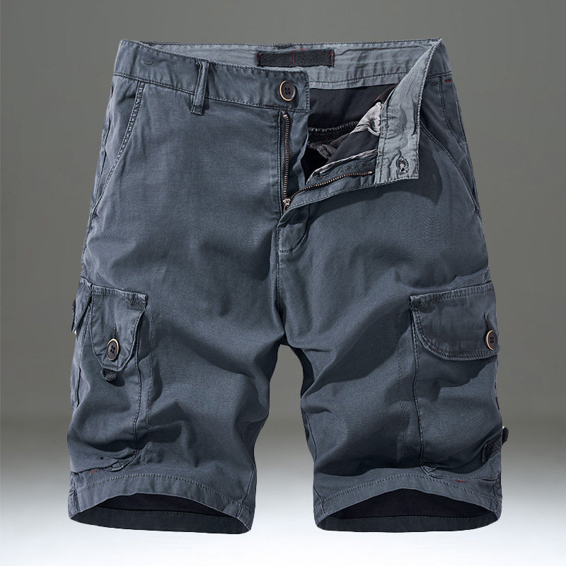 夏季工装短裤男士宽松弹力直筒黑色中裤大码休闲多口袋沙滩五分裤