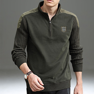 T恤毛衣中年外套男春秋款 长袖 卫衣男加绒加厚宽松休闲针织衫 冬季