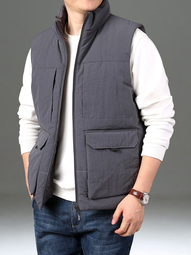 VEST WINTER MENS VELVET PADDED CARGO VEST LOOSE LARGE SIZE STAND-UP COLLAR HORSE CLIP CASUAL WARM SHOULDER MENS JACKET