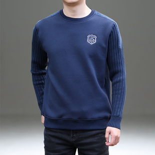 潮流休闲圆领打底衫 T恤时尚 加绒加厚套头宽松长袖 卫衣男2025新款