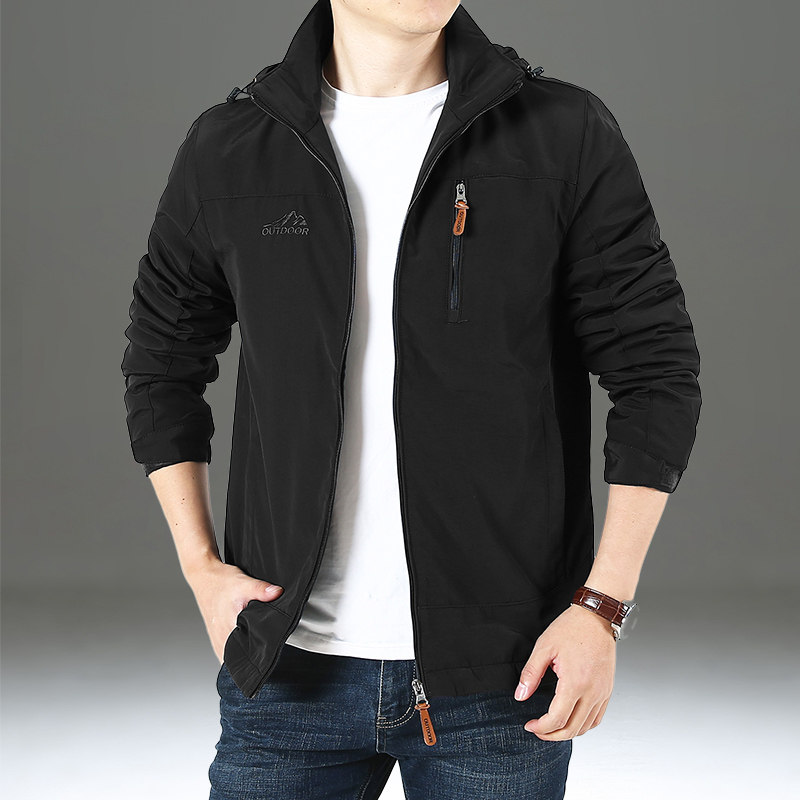 2025新春秋薄款夹克男士宽松多袋户外冲锋上衣春装休闲大码外套男