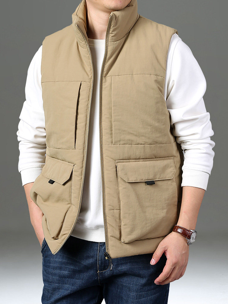 VEST WINTER MENS VELVET PADDED CARGO VEST LOOSE LARGE SIZE STAND-UP COLLAR HORSE CLIP CASUAL WARM SHOULDER MENS JACKET