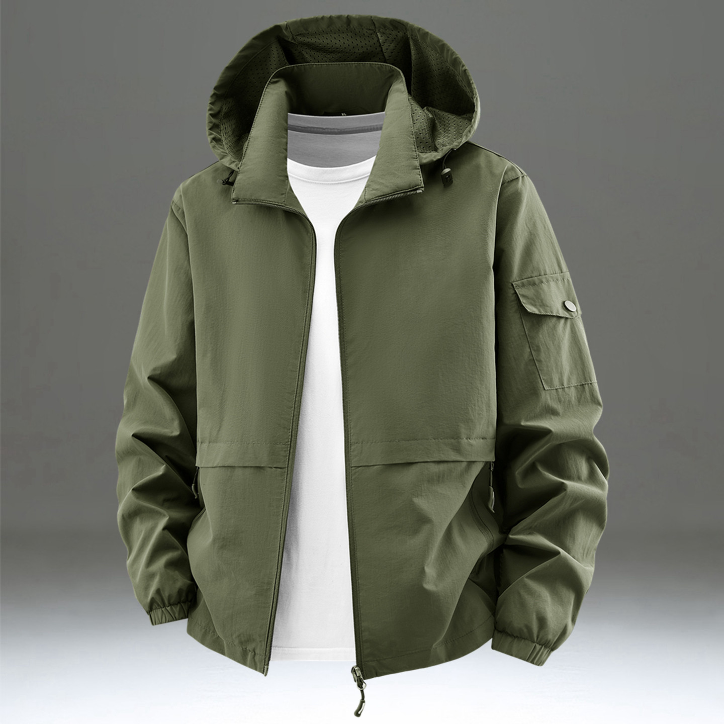 夹克男春季薄款休闲宽松连帽工装风外套运动大码徒步户外冲锋衣秋