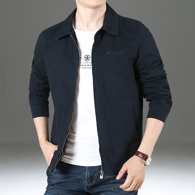 2025新春秋外套男宽松工装春装上衣翻领商务休闲薄款纯棉夹克爸爸