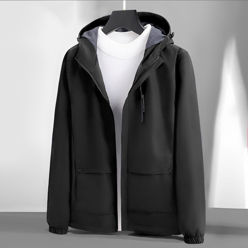 春装夹克男潮流防水防风薄款冲锋衣休闲运动上衣黑色外套男春秋季
