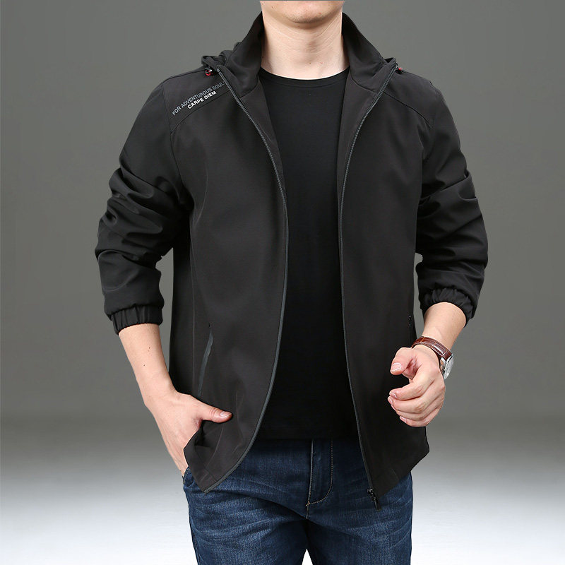 外套男春秋户外防风美式中年冲锋衣宽松秋装休闲上衣黑色夹克男装