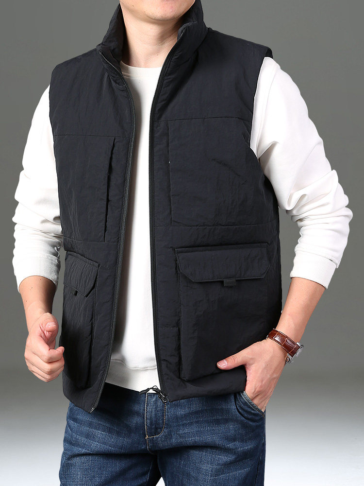 VEST WINTER MENS VELVET PADDED CARGO VEST LOOSE LARGE SIZE STAND-UP COLLAR HORSE CLIP CASUAL WARM SHOULDER MENS JACKET