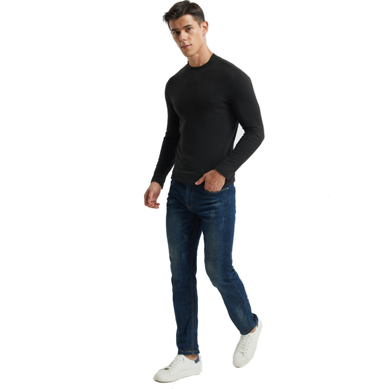 羊毛蚕丝加绒保暖内衣男士中领秋衣秋冬磨毛棉毛打底单件长袖上衣