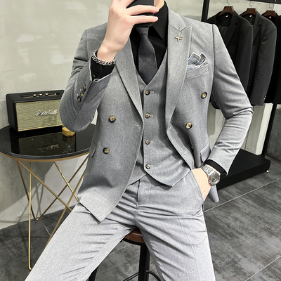 双排扣西服套装男士新郎结婚礼服