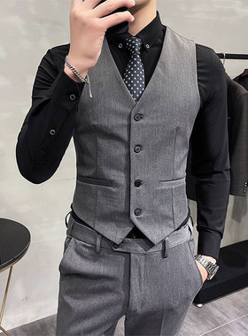 马甲男韩版修身西装马甲套装背心伴郎团兄弟装发型师男式西服马夹