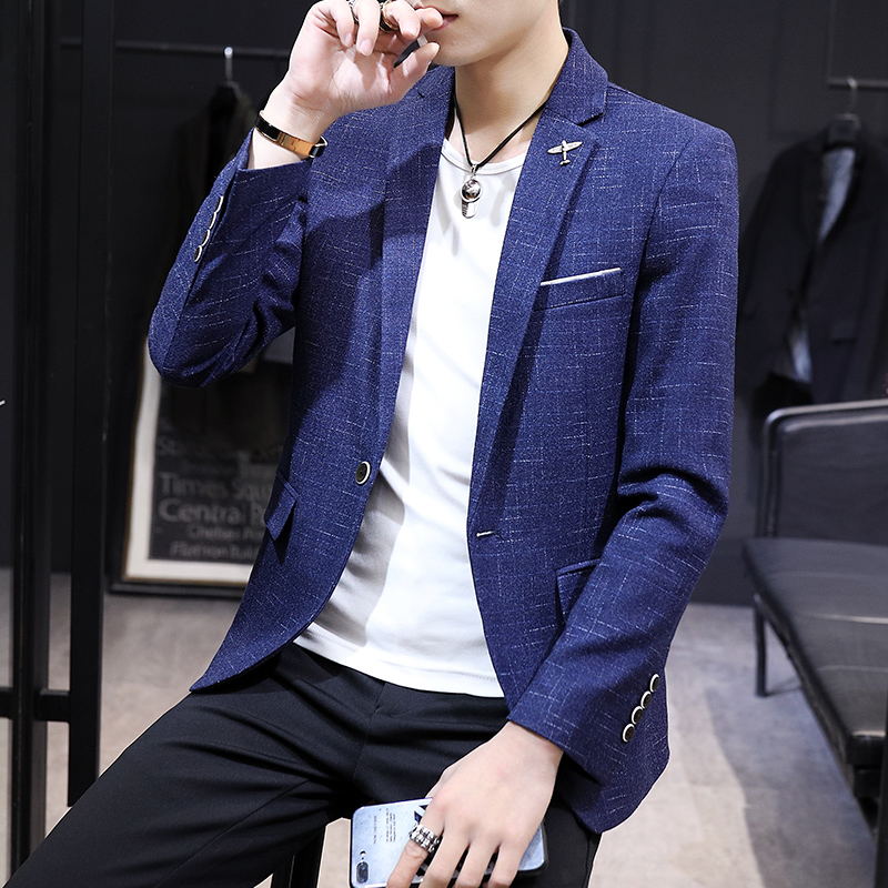 西装男春秋休闲韩版修身单上衣青年帅气小西装学生发型师西服外套
