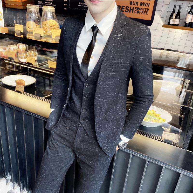 西服套装男三件套修身正装伴郎新郎结婚礼服西装青年韩版帅气潮流
