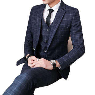 休闲青年春秋款西装修身男士西服套装三件套韩版结婚新郎礼服帅气