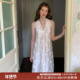 竹依依原创法式 光泽感珍珠白挂脖无袖 薄纱连衣裙女夏高级感长裙