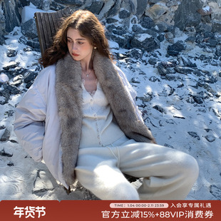 竹依依 新款鹅绒冬季毛领羽绒服女短款设计感修身原创设计