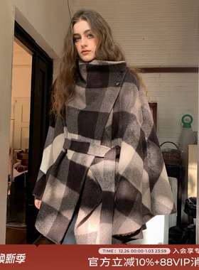 竹依依 新款简约斗篷披肩大衣女冬季短款百搭保暖