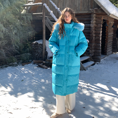 竹依依12/8 0点上新 新款鹅绒连帽羽绒服女中长款设计感修身