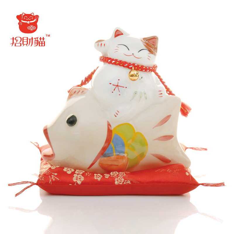 招财猫摆件中号白色陶瓷存钱罐储蓄罐店铺开业人气礼品繁荣