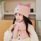 女孩针织帽秋冬潮2025新款 儿童帽子秋冬季 女童毛线帽围巾两件套装