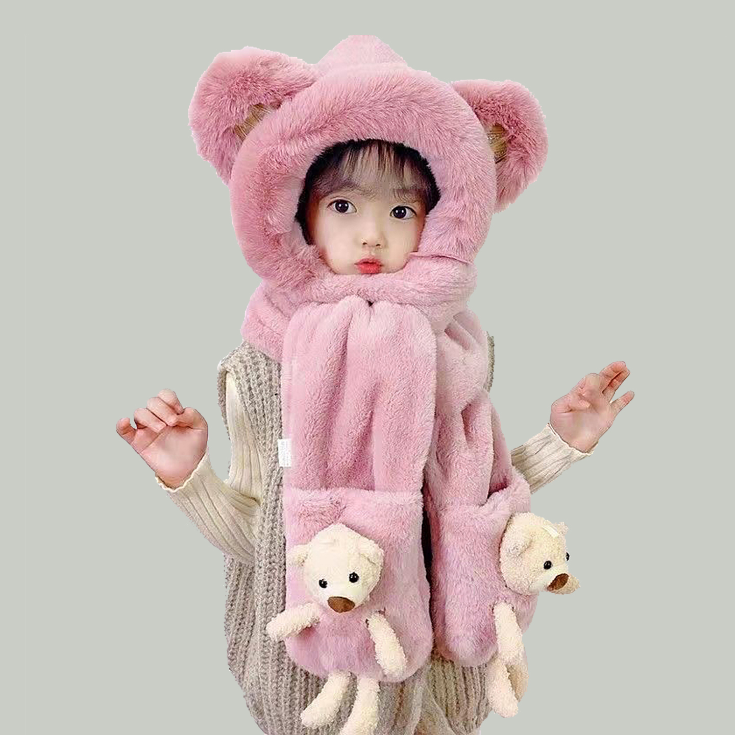 冬季儿童帽子围巾手套一体三件套