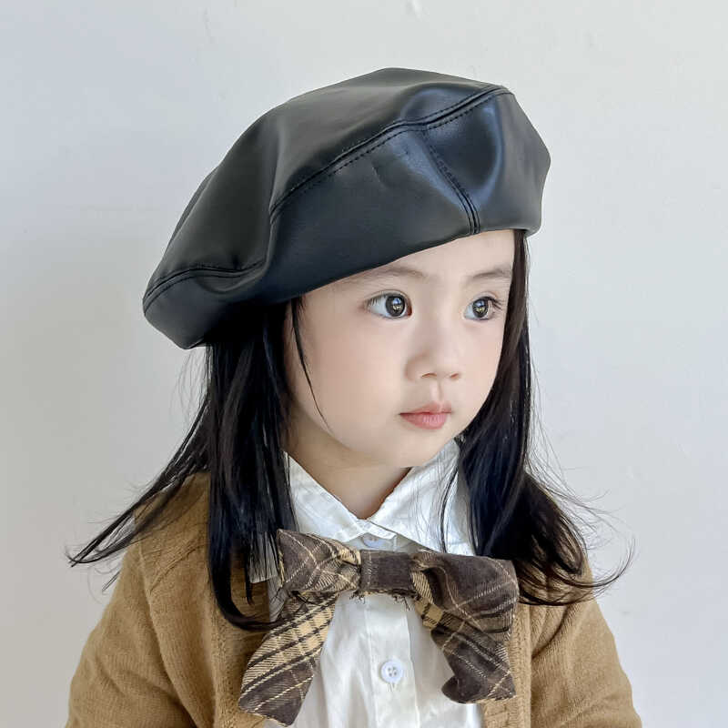 2024新款英伦风PU小众女童贝雷帽