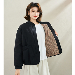 日杂风立领棉服女短款宽松百搭轻薄棉衣外套黑色棒球服