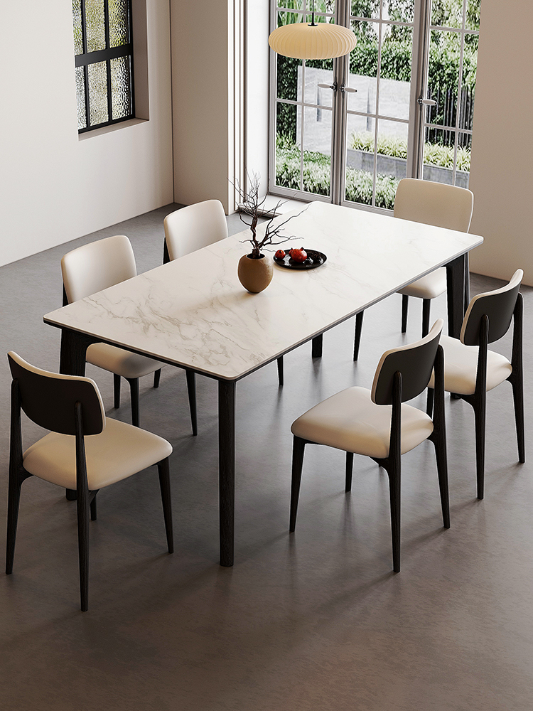 新明珠白蜡木实木岩板长方形餐桌家用小户型现代简约餐桌椅组合