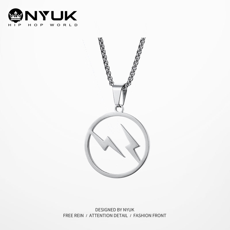 nyuk 潮牌雕刻闪电钛钢项链 嘻哈个性情侣学生简约吊坠饰品礼物男