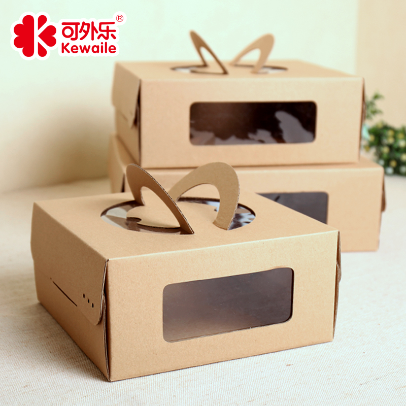 可外乐6寸8寸10寸手提芝士蛋糕盒千层打包盒牛皮纸开窗慕斯包装盒