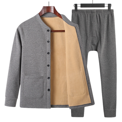 班飒长袖加绒加厚羊羔绒保暖套装