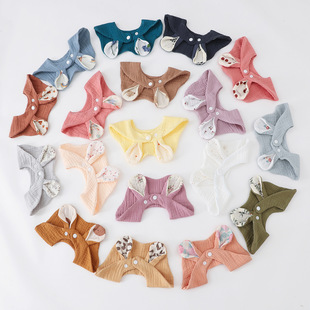 欧美新款婴儿纯棉绉布口水巾云朵纱布小熊耳朵波浪边围嘴口水围