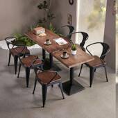 美式 工业风实木餐桌椅组合音乐清吧餐厅奶茶桌咖啡厅烧烤小方桌子