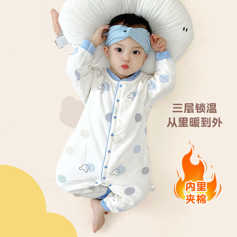 纯棉无骨缝制婴儿夹棉连体衣
