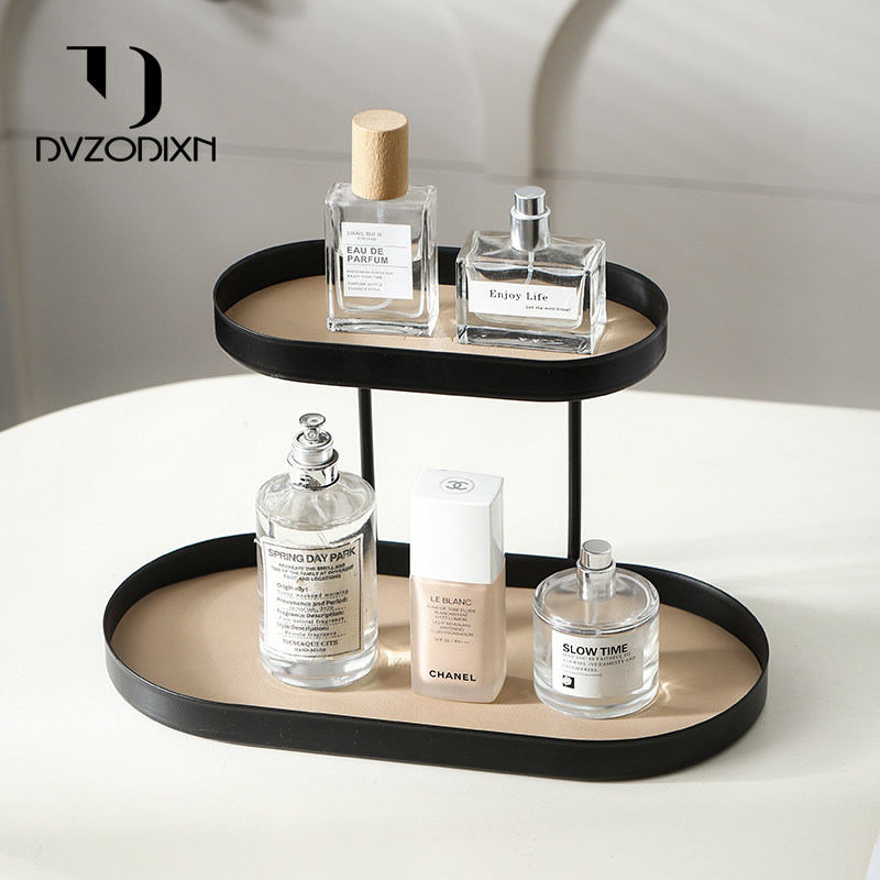 多尔顿化妆品收纳盒小杂物黑色首饰香水钥匙双层置物架化妆台桌面
