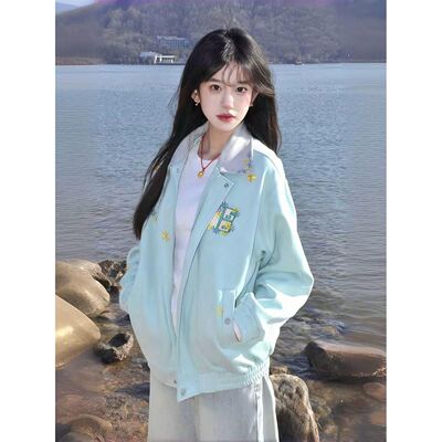 韩系雏菊休闲运动夹克女秋季新款港风百搭刺绣开衫棒球服上衣潮