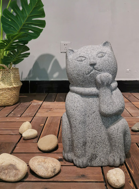 京都的猫咪雕塑石雕日式招财猫庭院石摆件花园动物开业招财礼品定