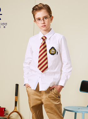 伊顿纪德校服白色衬衫男童学生衬衣大童长袖儿童衬衣16C156