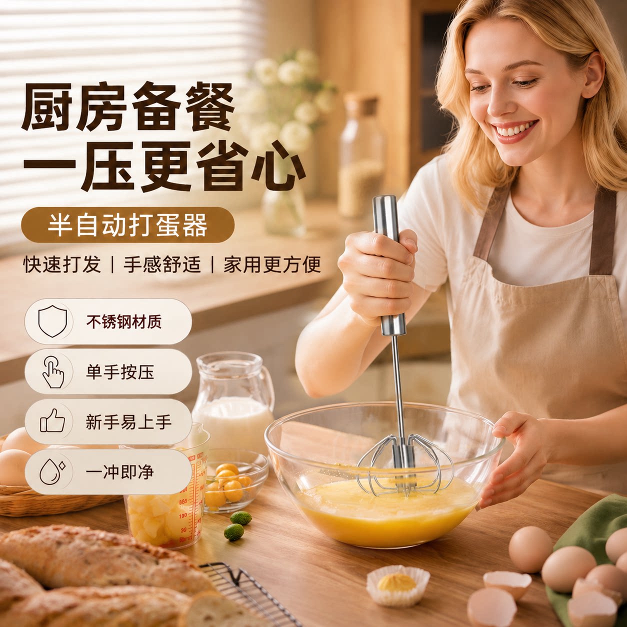 半自动打蛋器不锈钢小型蛋糕手动奶油打发器打鸡蛋搅拌棒烘培工具